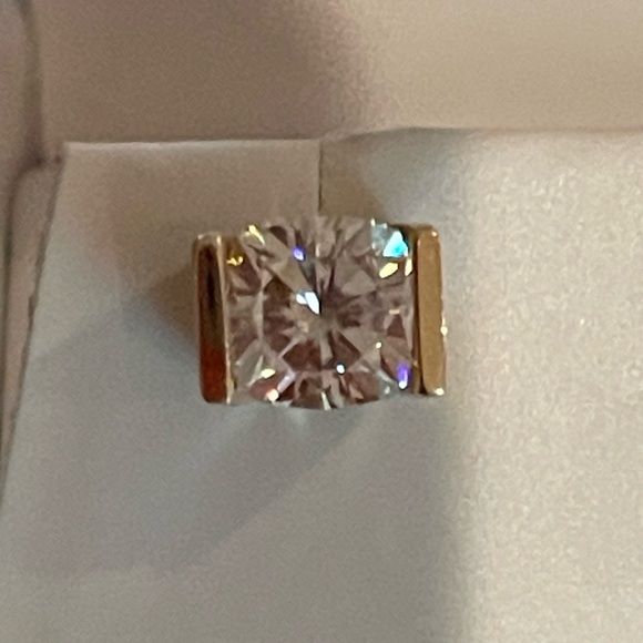 Fine Custom Made Cushion Cut Moissanite Earrings Solid 14K Yellow Gold - Picture 2 of 12